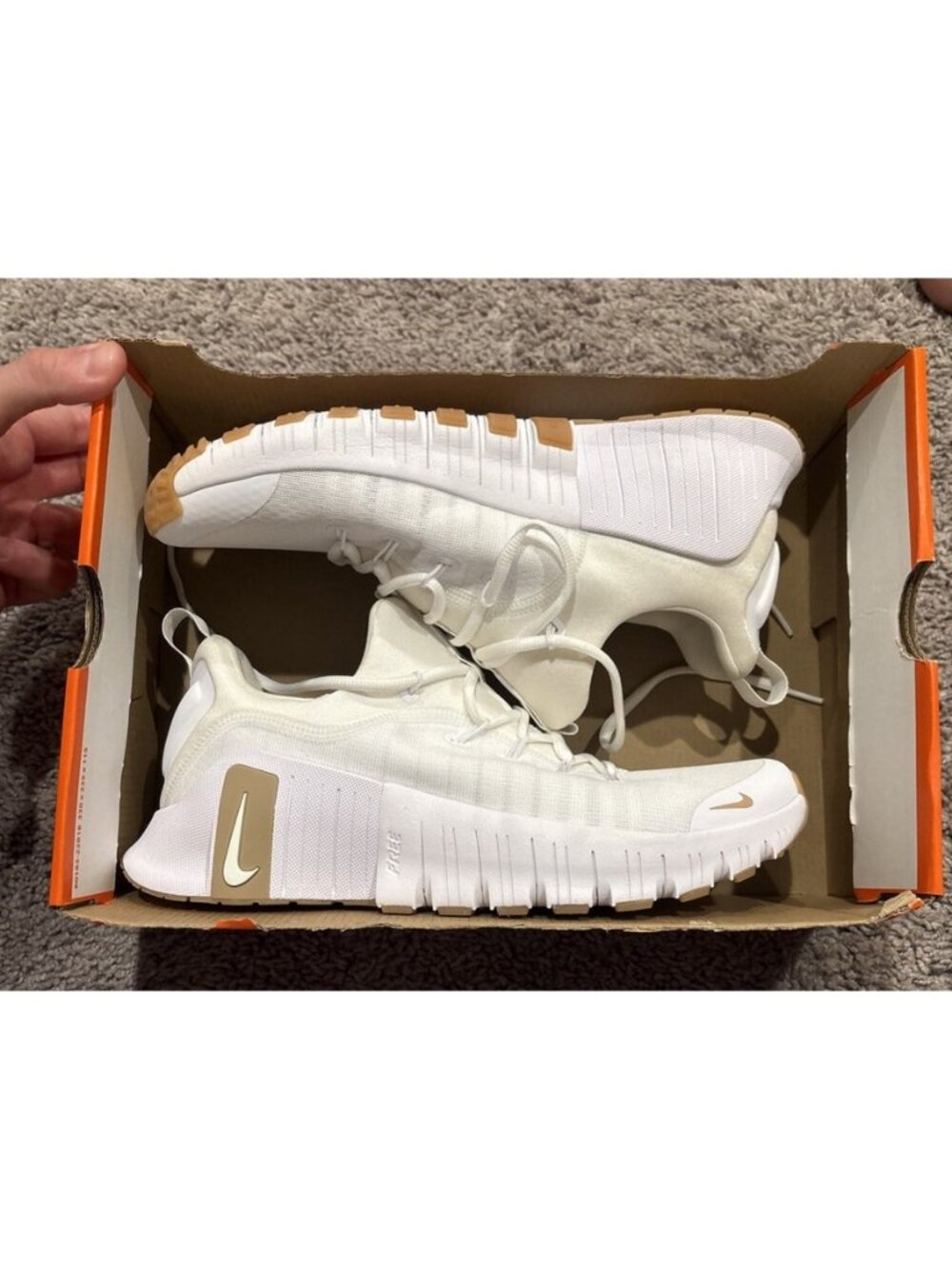 Nike Free Metcon 6 White Hemp Gum Light Brown Gym Running Shoes - Size 9.5 US